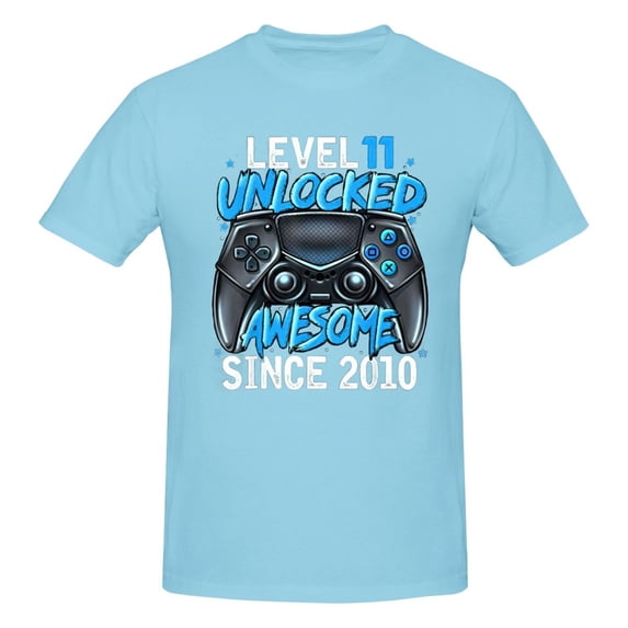 Level 11 Unlocked Awesome Since 2010 Men'S Basic Short Sleeve T-Shirt Sky Blue Small