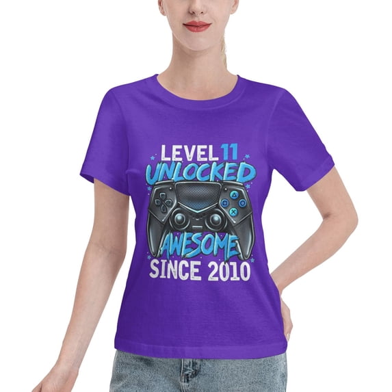 Level 11 Unlocked Awesome Since 2010 Women'S Basic Short Sleeve T-Shirt Purple Small