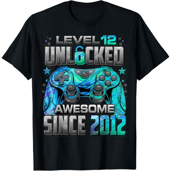 Level 12 Unlocked Awesome Since 2012 12th Birthday Gaming T-Shirt