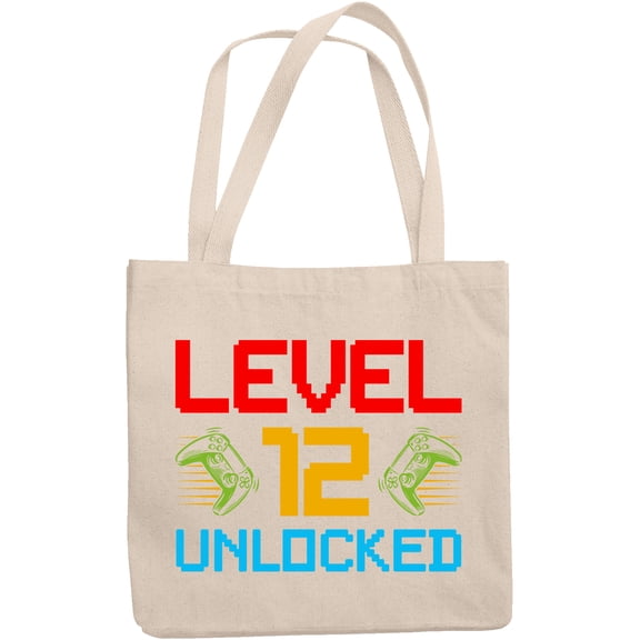 Level 12 Unlocked, Gaming Enthusiast or Video Gamer Birthday, 12oz Canvas Tote Bag