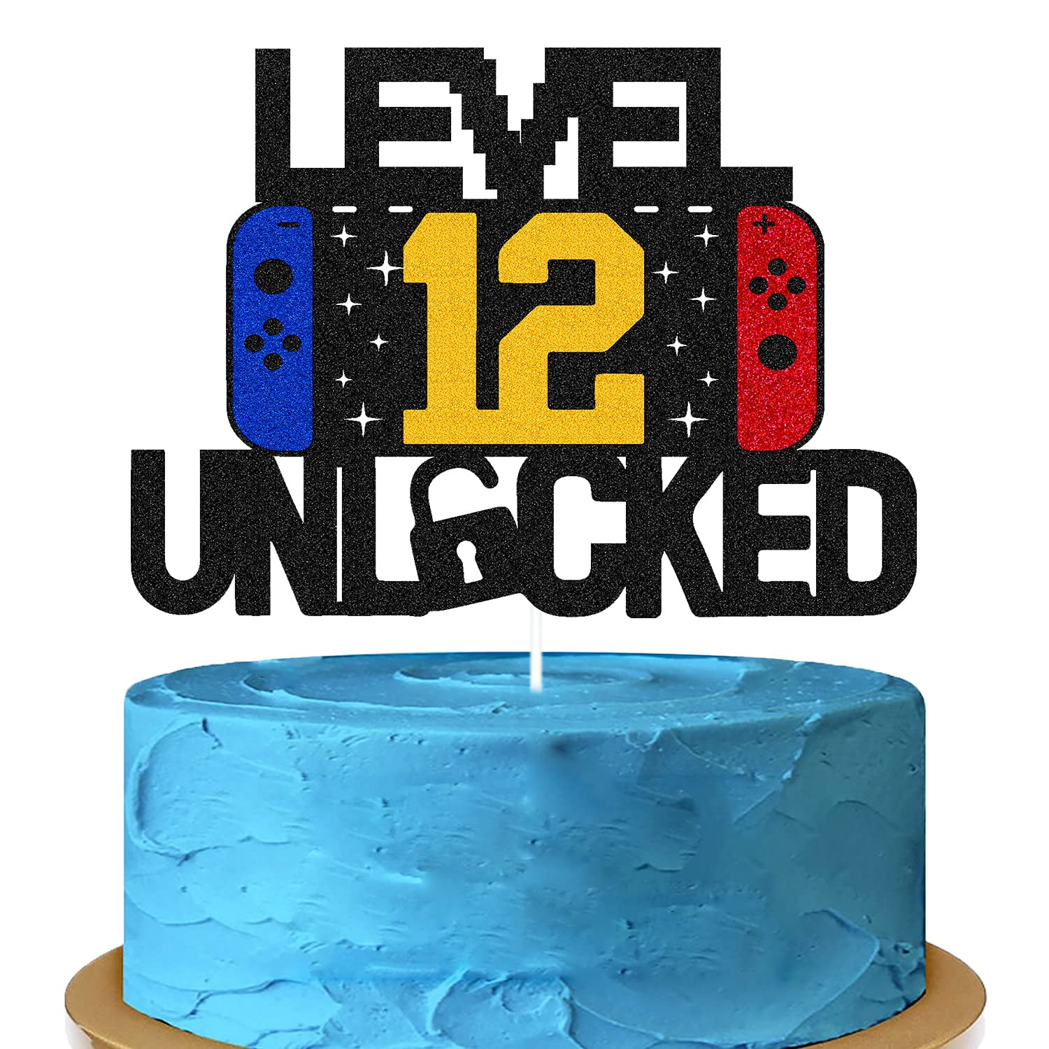 Level 16 Unlocked Cake Topper - Video Game Themed Birthday Decor For 16th Bday Party, Double Sided Glitter