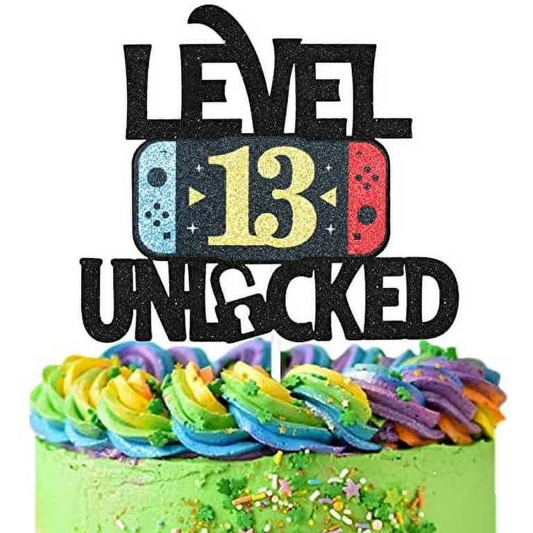 Video Game Happy 13th Birthday Cake Topper - Video Game Boy's 13th Birthday  Party Blue Cake Supplies - Game On Level Up Winner Party Decoration 