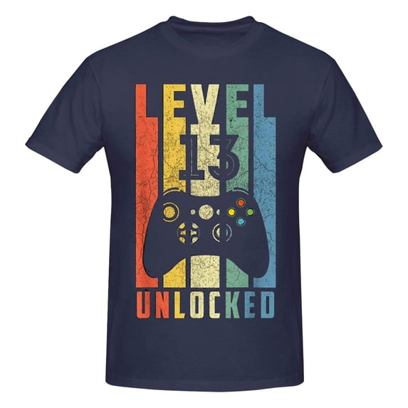 Level 13 Unlocked Men'S Basic Short Sleeve T-Shirt Navy Blue Large