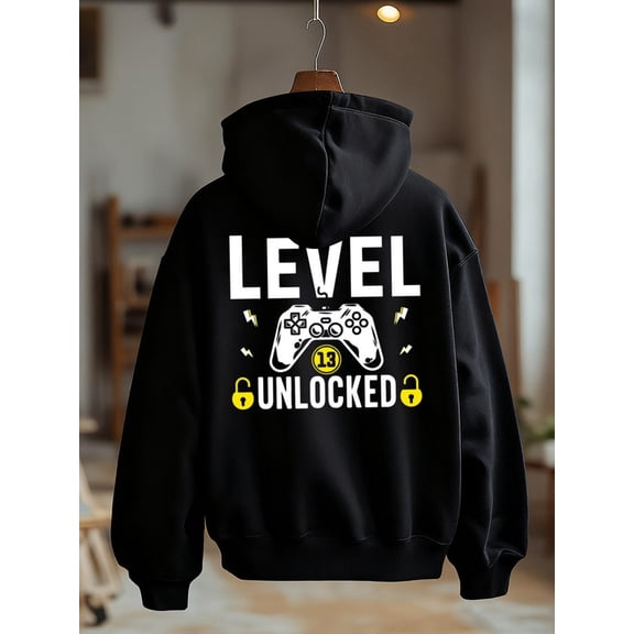 Level 13 Unlocked funny hoodies games men's graphic hoodies black Everyday sweatshirt for the office, dates and outings graphic elegant winter game over funny Fashion Unisex hoodie