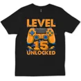 thumbnail image 1 of Level 15 Unlocked 15th Birthday Gift Boy Retro Video Game Controller Unisex T-Shirt, up to Size 5XL, 1 of 2