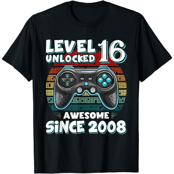 Level 16 Unlocked Awesome 2008 Video Game 16th Birthday Boy T-Shirt