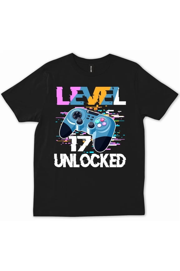Level 17 Unlocked 17th Birthday Vintage Video Game Boy Gift Idea Unisex T-Shirt, up to Size 5XL