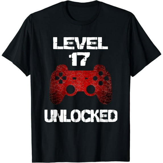 Level 17 Unlocked Boys 17th Birthday 17 Year Old Gamer T-Shirt