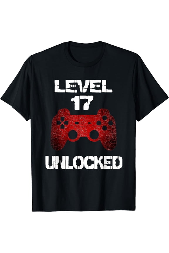 Level 17 Unlocked Boys 17th Birthday 17 Year Old Gamer T-Shirt
