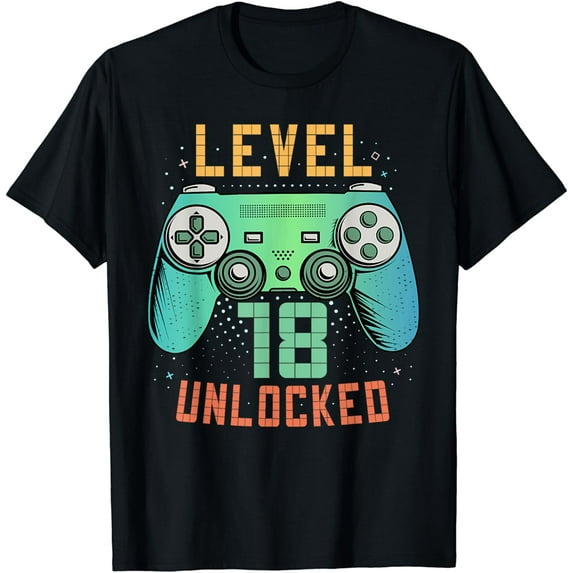 Level 18 Unlocked 18th Birthday Gamer Gifts 18 Year Old Male T-Shirt