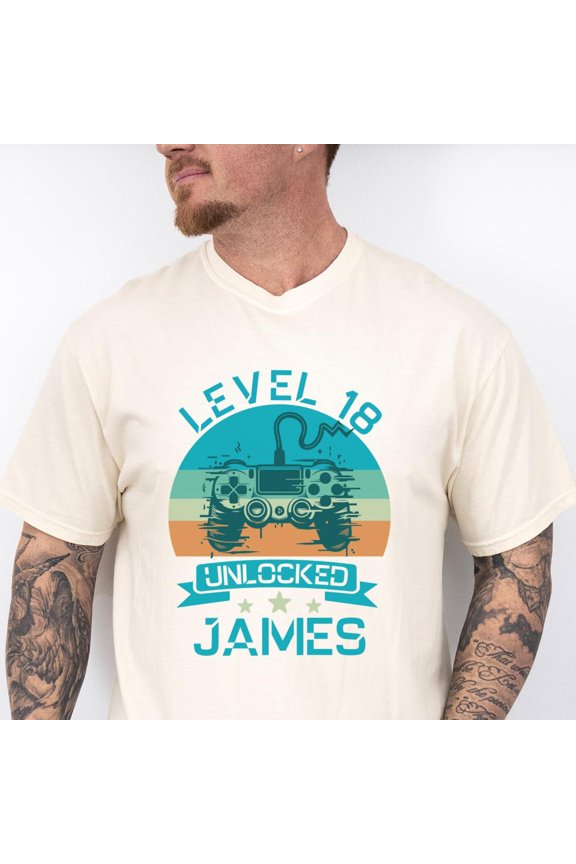 Level 18 Unlocked Gaming TShirt Custom Gamer 18th Birthday Tee Retro Video Game Lover Gift