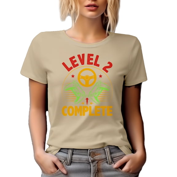 Level 2 Complete, Car Racing Video Gamer or Gaming Enthusiast, Birthday, Tan T-Shirt, Small