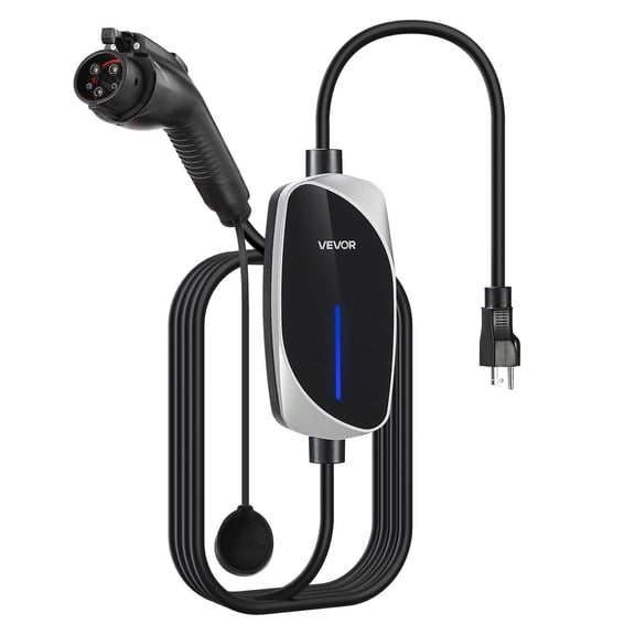 Level 2 EV Charger 16 Amp Portable Electric Vehicle Charger 25 ft Cable 120V 240V NEMA 6 20P Plug with 5 15 Adapter LED Indicator Home Car Charging Station for SAE J1772 EV
