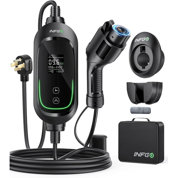 Level 2 EV Charger 40 Amp, NEMA 14-50 Plug, 240V, 9.6kW Portable Home Electric Vehicle Charging Station with 25FT Cable for J1772 BEVs/PHEVs, Adjustable Current/Timing Delay J1772 Charger