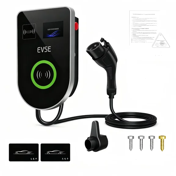 Level 2 EV Charger, 48A 11.5KW Type 1 SAE J1772 Wall-Mounted Home EV Charging Station, IP54 Waterproof EVSE with 5M Cable