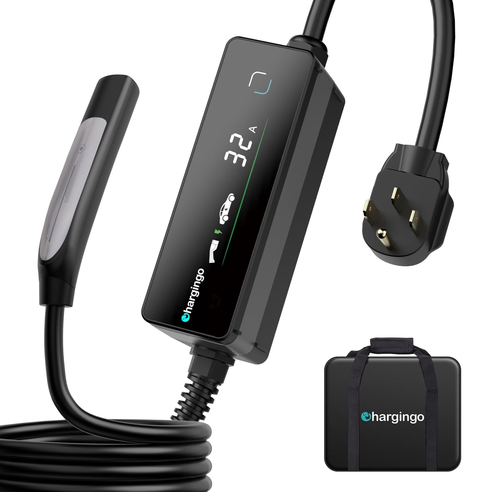 TOPDC Level 2 EV Portable Charger for Tesla, 32A 240V, Nema 14-50, Nacs Connector, 25ft Cable, Adjustable 16-32A, ETL Certified, Lcd Display, Plug-and-Play
