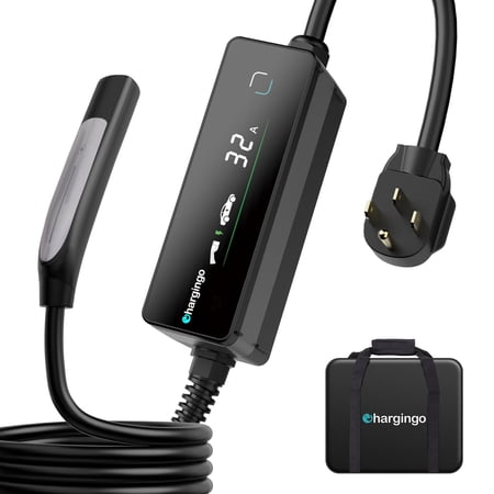 TOPDC Level 2 EV Portable Charger for Tesla, 32A 240V, Nema 14-50, Nacs Connector, 25ft Cable, Adjustable 16-32A, ETL Certified, Lcd Display, Plug-and-Play