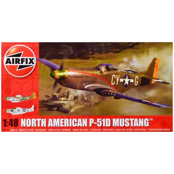 Level 2 Model Kit North American P-51D Mustang Fighter Aircraft with 2 Scheme Options 1/48 Plastic Model Kit by Airfix