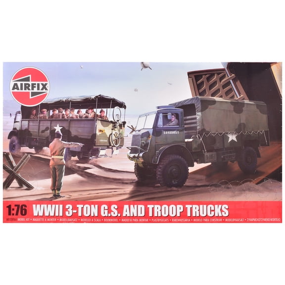 Level 2 Model Kit of WWII 3-Ton General Service and Troop Trucks 1/76 Plastic Model Kit by Airfix