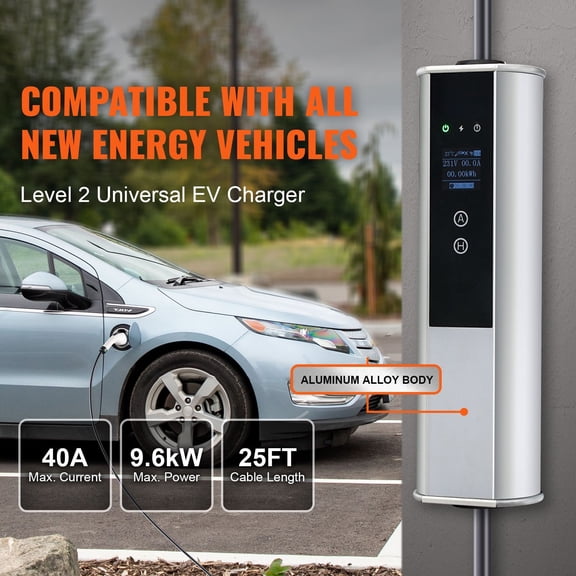 Level 2 Portable EV Charger, 40A 240V, Electric Vehicle Charger with 25 ft Charging Cable NEMA 14-50P Plug, 40A/32A/24A/16A Adjustable Current Plug-in Home EV Charging Station for SAE J1772 EVs