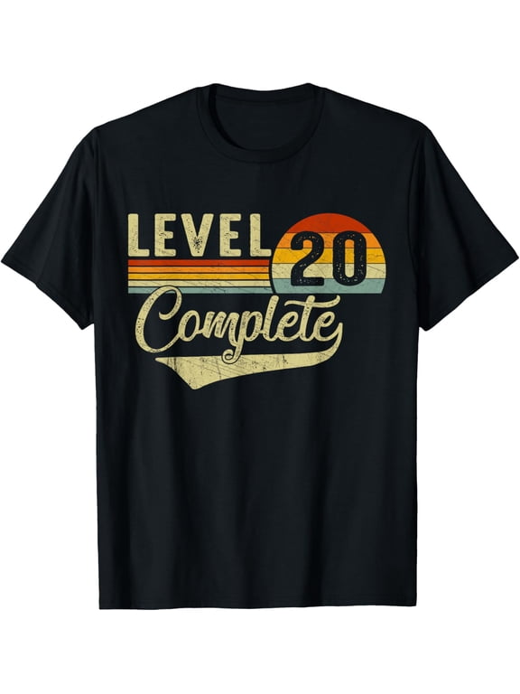 Level 20 Complete Retro Video Gamers Couple 20th Anniversary T-Shirt men and women can wear, black, white, gifts