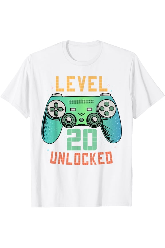 Level 20 Unlocked 20th Birthday Gamer Gifts 20 Year Old Male T-ShirtMen and women, Black T-shirt, size: Extra large S-4XL