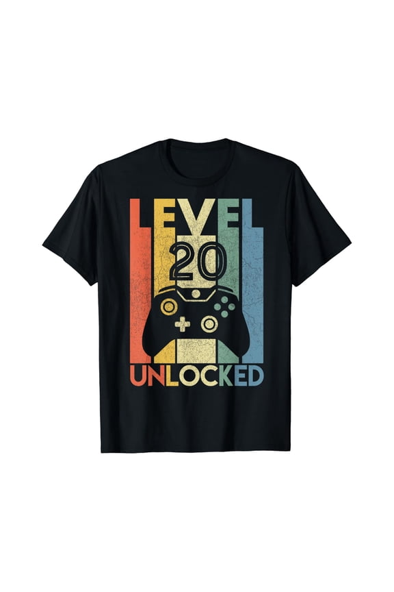 Level 20 Unlocked Shirt Funny Video Gamer 20Th Birthday Shirt BLACK Unisex S-5XL Shirt
