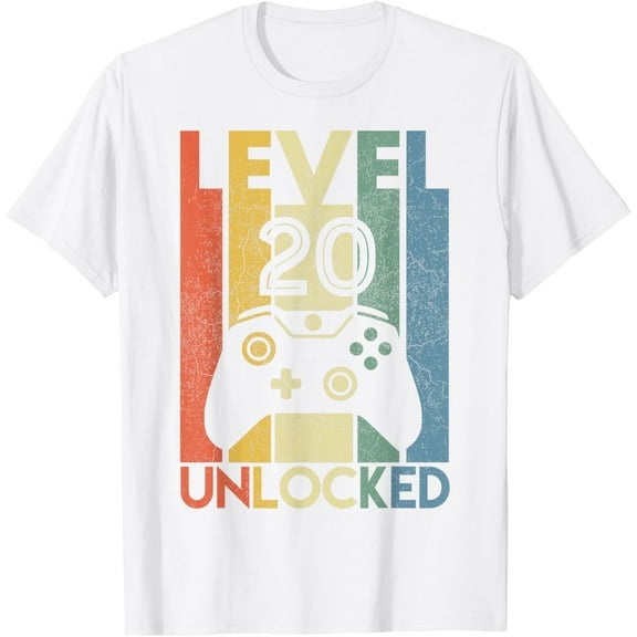 Level 20 Unlocked Shirt Funny Video Gamer 20th Birthday Gift T-ShirtMen and women, Black T-shirt, size: Extra large S-4XL