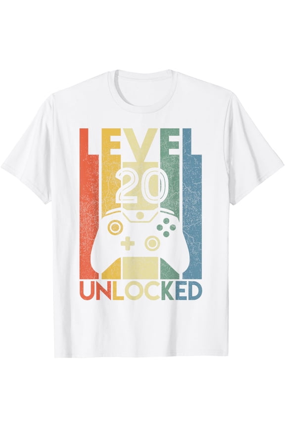 Level 20 Unlocked Shirt Funny Video Gamer 20th Birthday Gift T-ShirtMen and women, Black T-shirt, size: Extra large S-4XL