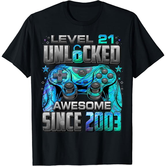 Level 21 Unlocked Awesome Since 2003 21St Birthday Gaming T-Shirt