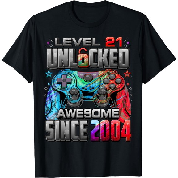 Level 21 Unlocked Awesome Since 2004 21St Birthday Gaming T-Shirt