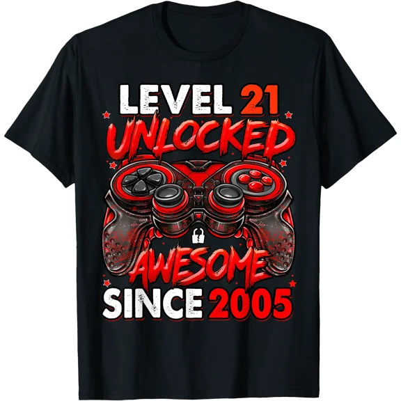 Level 21 Unlocked Awesome Since 2005 21St Birthday Gaming T-Shirt