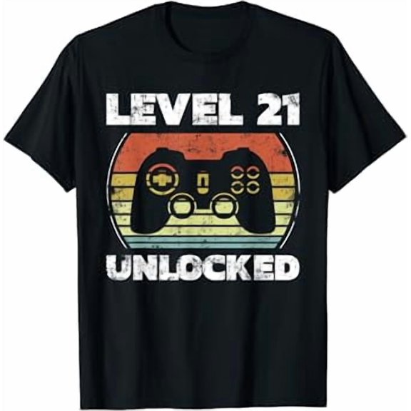 Level 21 Unlocked Funny Video Gamer 21St Birthday Shirt BLACK Unisex S-5XL Hot Trending Shirt, Vintage Birthday Gift