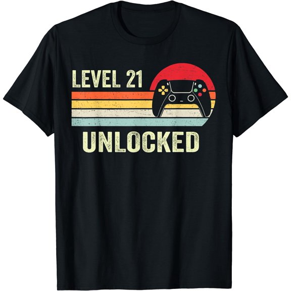 Level 21 Unlocked T-Shirt 21St Video Gamer Birthday Gift T-Shirt, Unisex T-Shirt