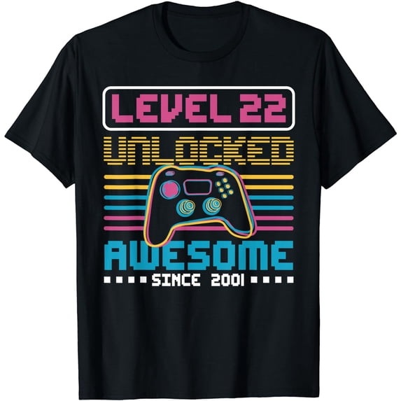 Level 22 unlocked awesome since 2001 Gaming Birthday T-Shirt