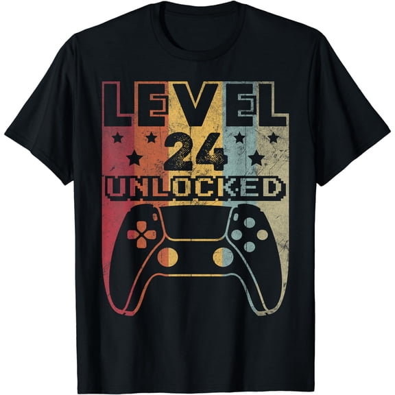 Level 24 Unlocked 24 Year Old 24th Birthday gifts Gamer Men T-Shirt