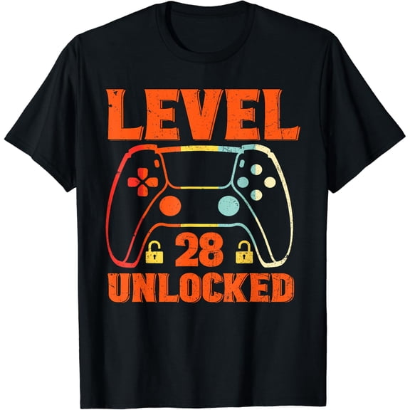 Level 28 Unlocked 28 Year Old Funny 28th Birthday T-Shirt