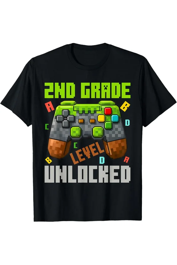 Level 2nd Grade School First Day Funny Student Gamer Graphic Tee Unisex T-Shirt ,up to size 5XL