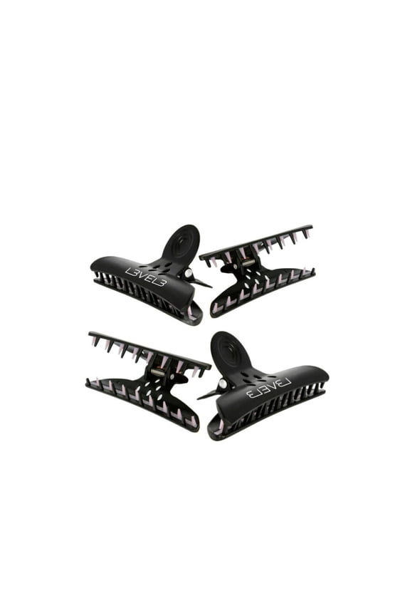 Level 3 Butterfly Clips - Hair Clamps for Hair Cutting, Styling, and Makeup - Barber and Salon Sectioning Clip for Women - 4 Pack, Black