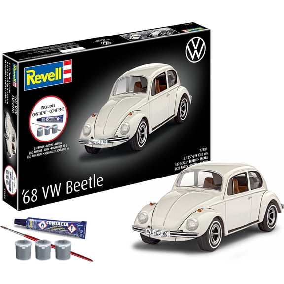 Revell '68 Volkswagen Beetle Car Model Building Kit "All-Included" Set Includes Glue, Paint, and Brush, Skill Level 3, 20 Parts, Ages 10+