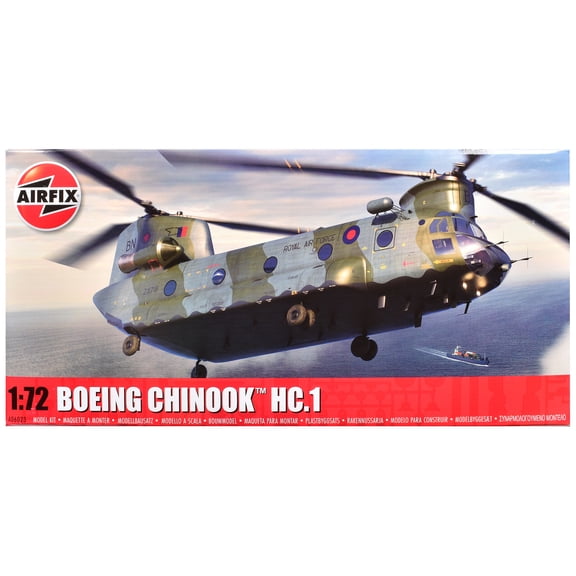 Level 3 Model Kit Boeing Chinook HC.1 Helicopter with 2 Scheme Options 1/72 Plastic by Airfix