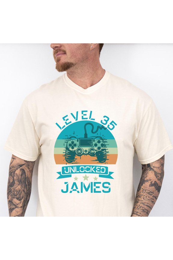 Level 35 Unlocked Custom TShirt Personalized 35th Birthday Video Game Lover Gift Gamer Hus
