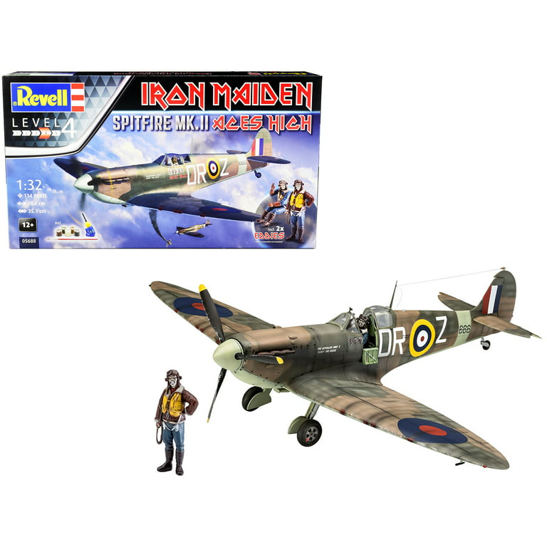 Revell Iron Maiden Spitfire MK.II Fighter Plane Aces High Plastic Model Kit  Includes Paint and Glue 1:32 Scale 