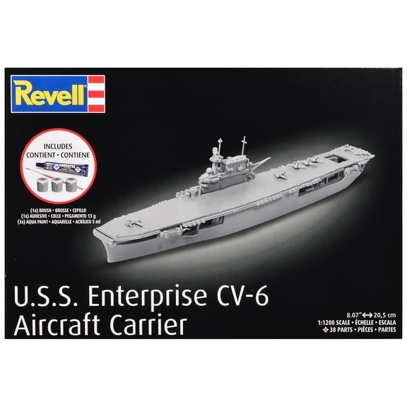 Level 4 Model Kit U.S.S. Enterprise CV-6 Aircraft Carrier All-Included Kit 1/1200 Scale Model by Revell