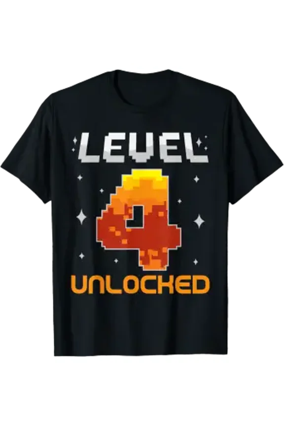Level 4 Unlocked 4th Birthday Four Years Old Gamer Gaming T-Shirt