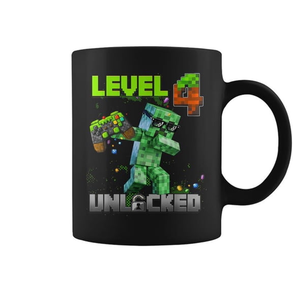 Level 4 Unlocked Funy Birthday Boy Pixel Gamer 4Th Birthday Coffee Mugs