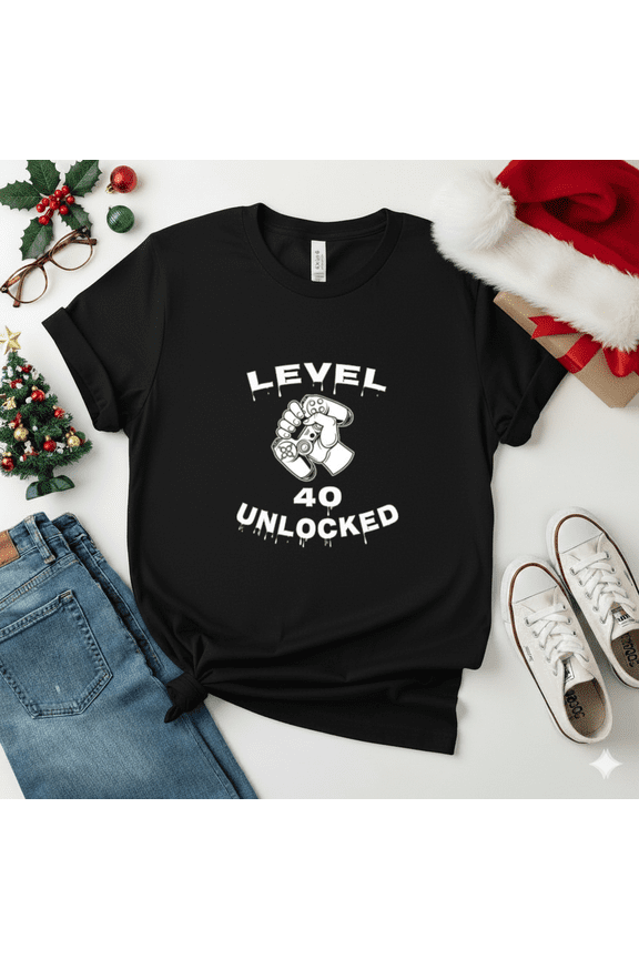 Level 40 Unlocked Funny Mens 40th Birthday Gamer Unisex T-Shirt up to size 5XL