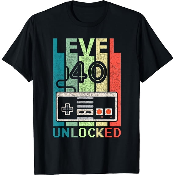 Level 40 Unlocked Shirt Video Gamer 40th Birthday Gifts Tee T-Shirt Black Large