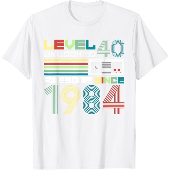 Level 40 Unlocked Since 1984 Video Gamer 40th Birthday T-ShirtMen and women, Black T-shirt, size: Extra large S-4XL