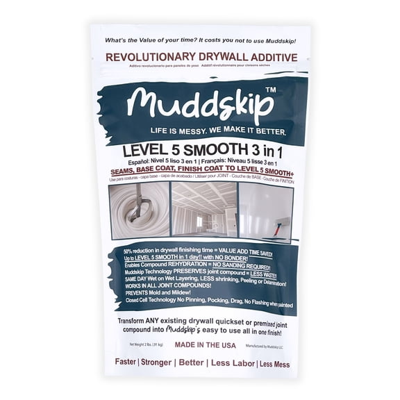 MuddSkip Smooth Drywall Additive Powder, 2lbs bag | Level 5+ Finish, No Sanding Required, Same-Day Wet-on-Wet Coats | Made in USA